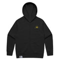 Unisex relax zip hood in black with crown embroidery (front)