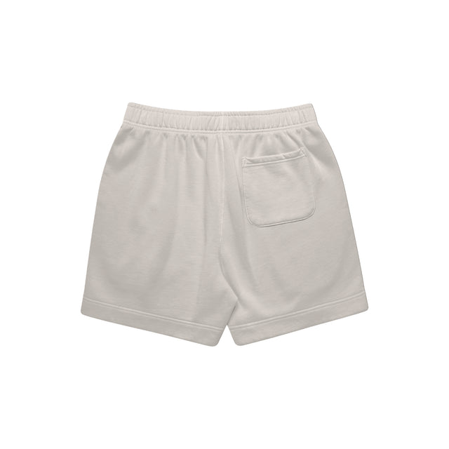 unisex relax faded fleece shorts in faded bone with crown embroidery (back)