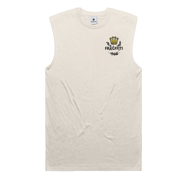 Unisex Staple Active Blend Tank in Ecru, front view with Fragffiti™ crown embroidery