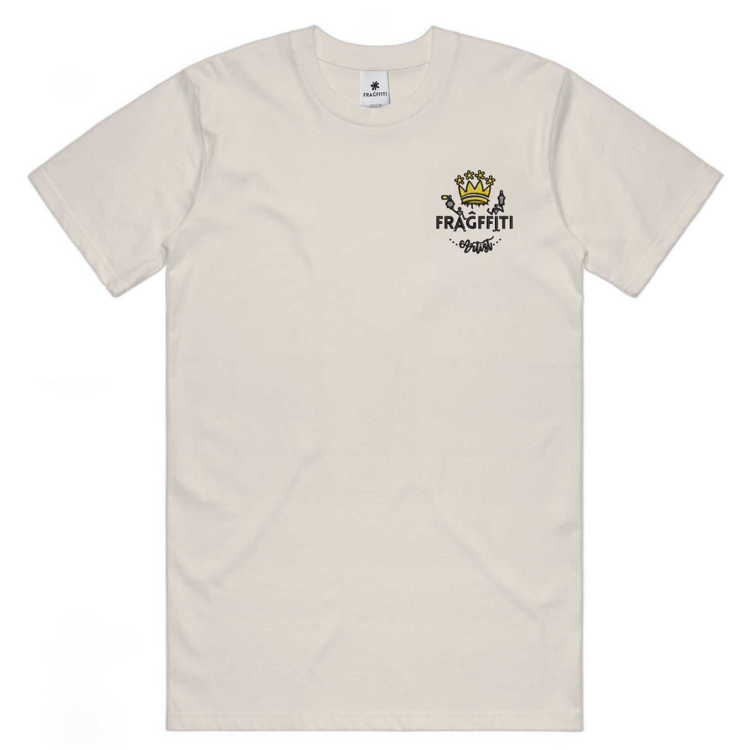 Unisex Classic T-shirt in Ecru with crown embroidery (front view)