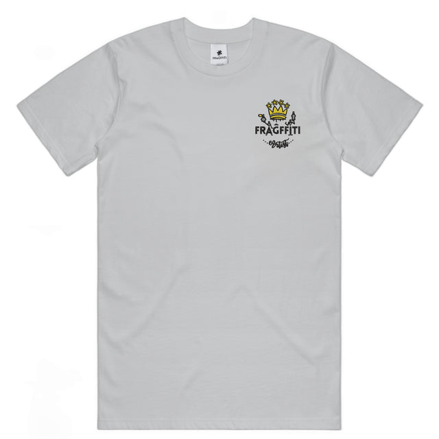 Unisex Classic T-shirt in White Heather with crown embroidery (front view)