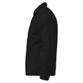 Unisex black work jacket with Fragffiti crown embroidery on left chest, side view