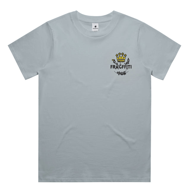 Women’s classic tee in powder with crown embroidery (front)