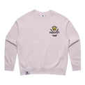 Womens Relax Crew in orchid with crown embroidery (front)