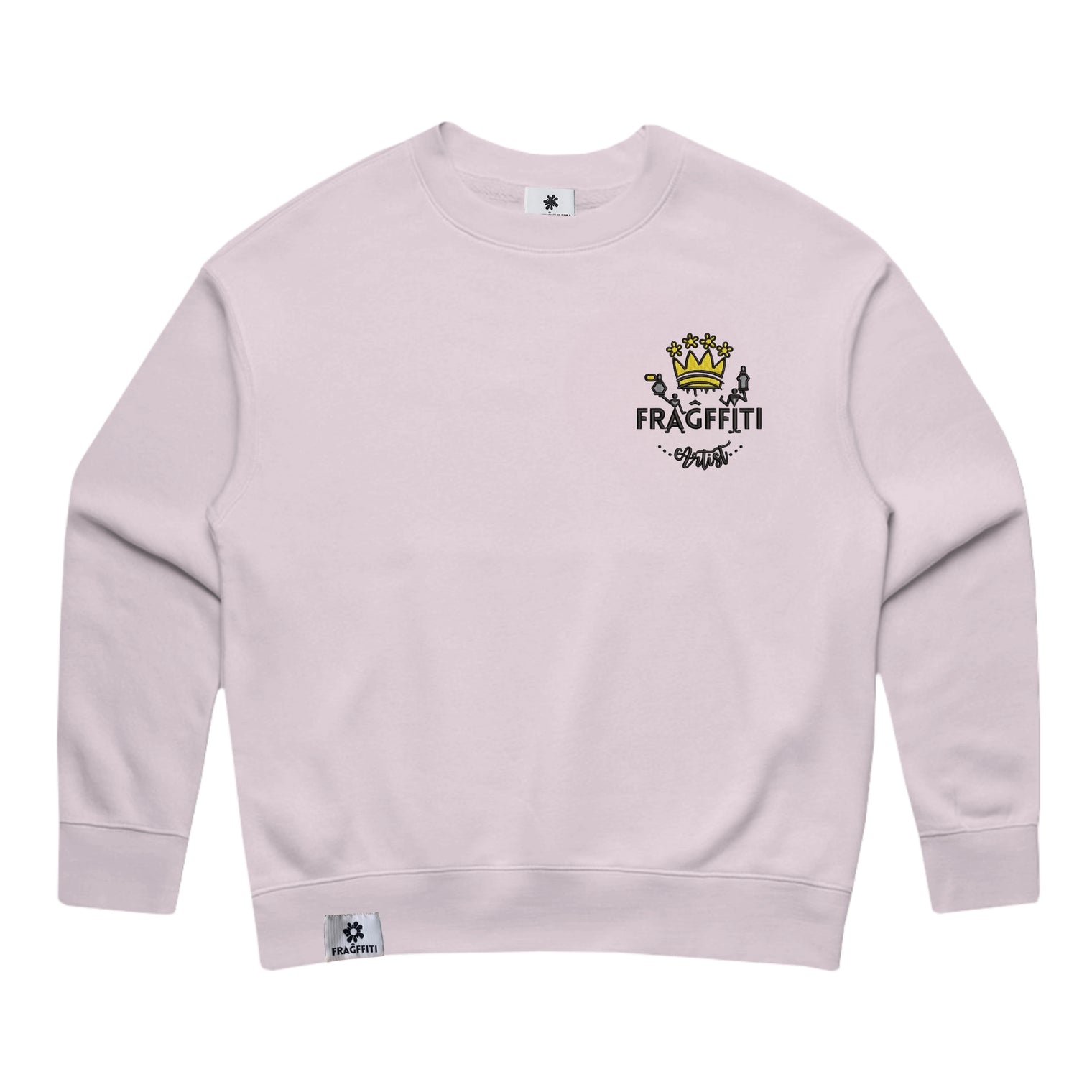 Womens Relax Crew in orchid with crown embroidery (front)