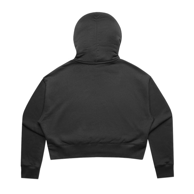 Womens Relax Crop Hood in black with crown embroidery (back)