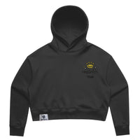 Womens Relax Crop Hood in black with crown embroidery (front)