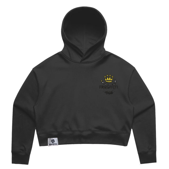 Womens Relax Crop Hood in black with crown embroidery (front)