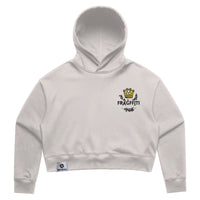 Womens Relax Crop Hood in bone with crown embroidery (front)