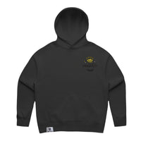 Womens Relax Hood in black with crown embroidery (front)