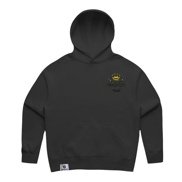 Womens Relax Hood in black with crown embroidery (front)