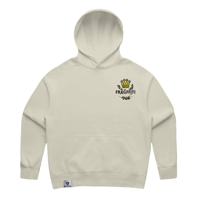 Womens Relax Hood in butter with crown embroidery (front)