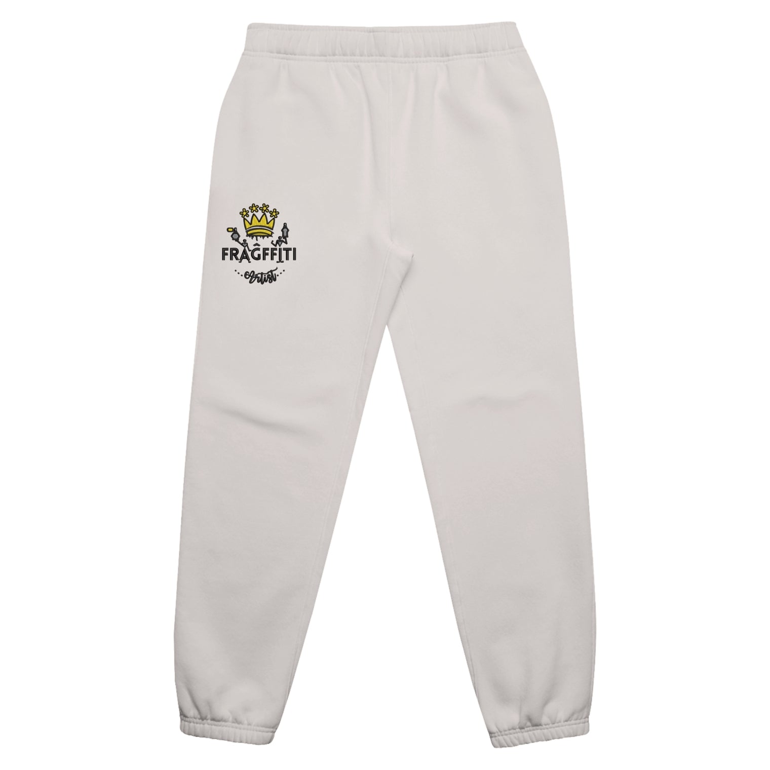 	Women's relax track pants in bone with crown embroidery – front view