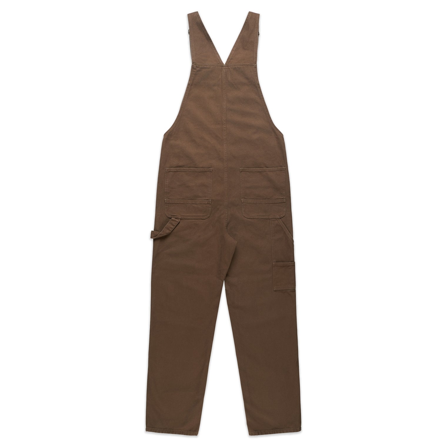 Unisex walnut canvas overalls with crown embroidery — back view