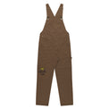 Unisex walnut canvas overalls with crown embroidery — front view